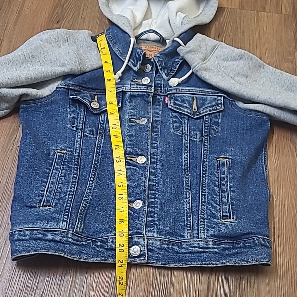 women Denim and Gray Hooded‎ Jacket